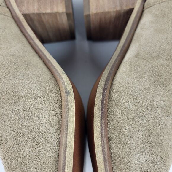 BP Ankle Booties Beige Suede Block Heels Casual Pull On Almond Size 7M - Picture 11 of 13